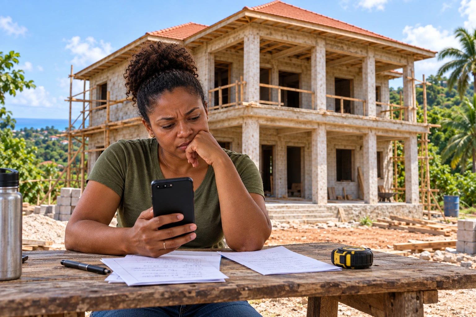 The homeowner weighing quotes at the same unfinished house
