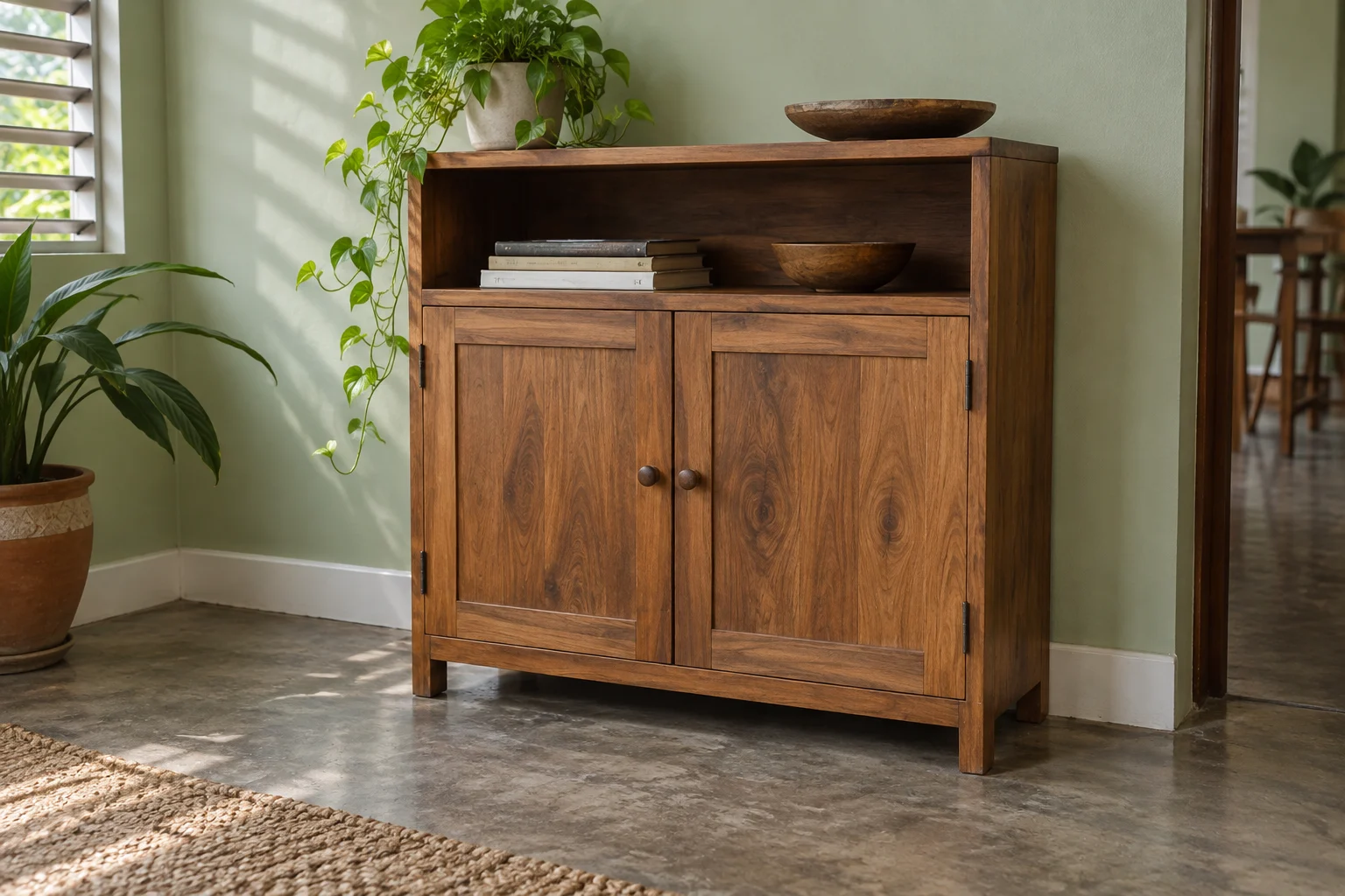 A finished timber storage cabinet, shown as an illustrative portfolio example.